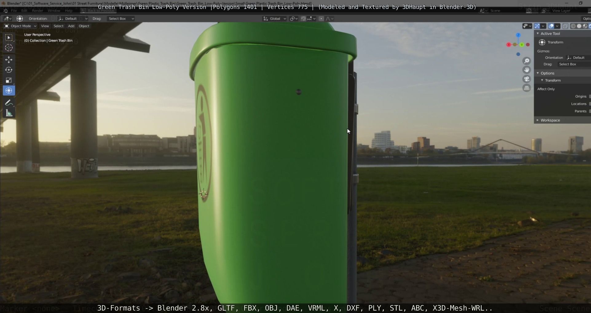 Low-Poly Green Trash Bin Low-poly 3D model_38