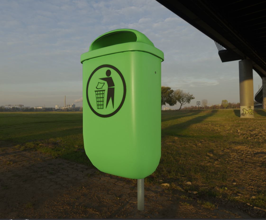 Low-Poly Green Trash Bin Low-poly 3D model_5