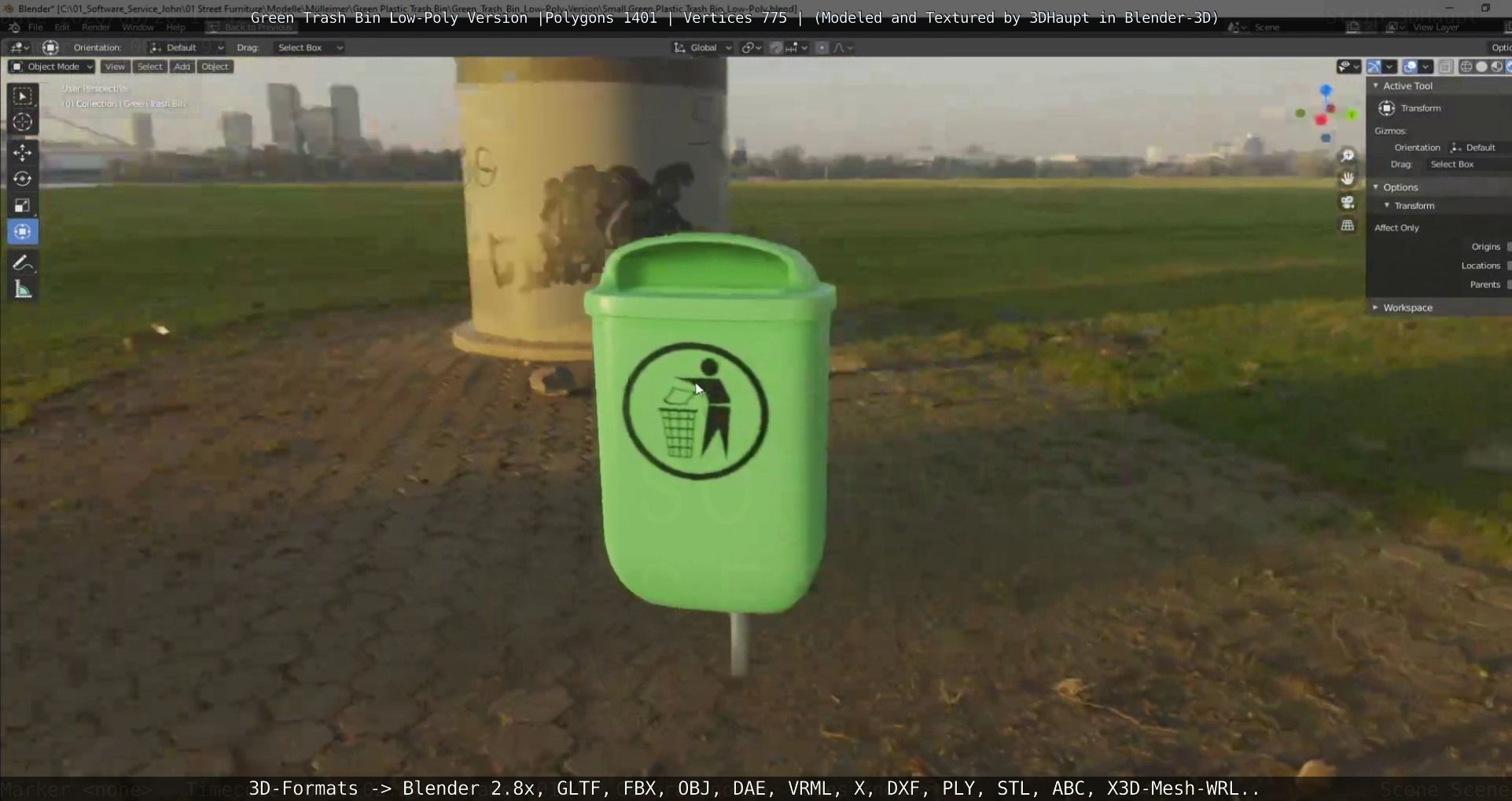 Low-Poly Green Trash Bin Low-poly 3D model_35