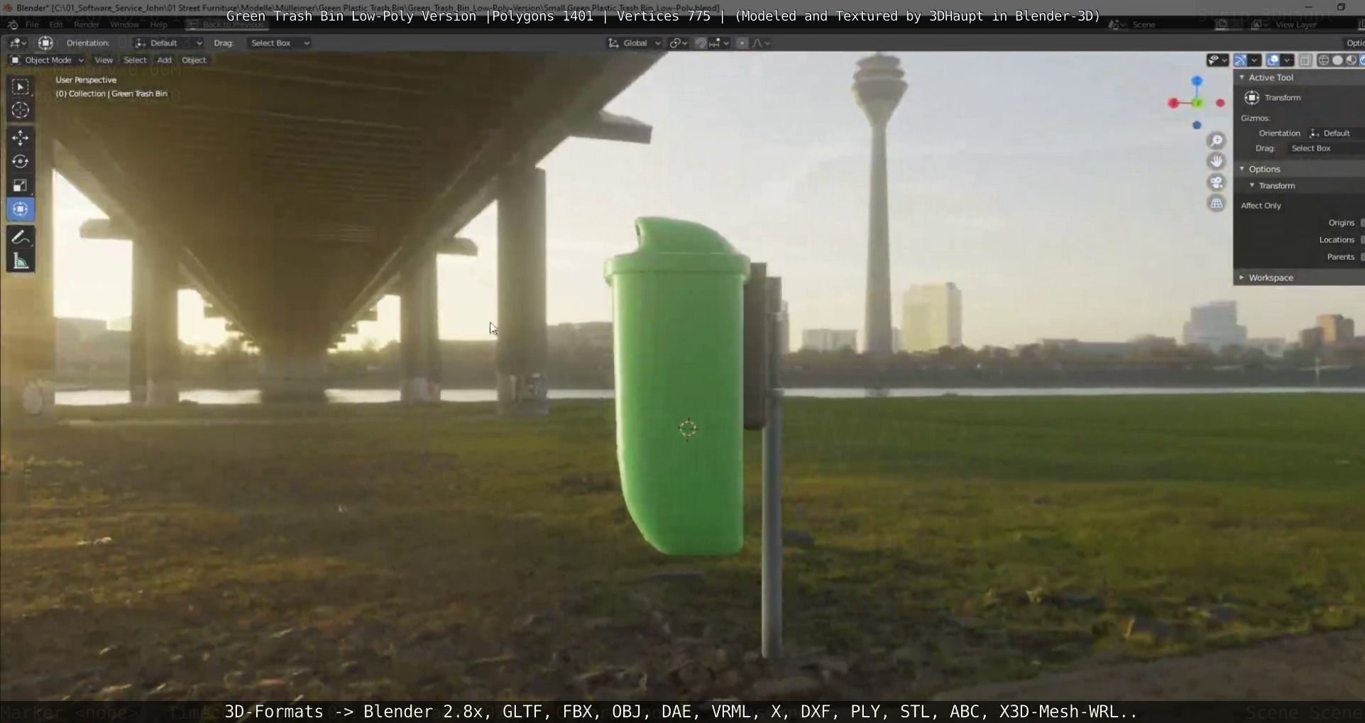 Low-Poly Green Trash Bin Low-poly 3D model_15