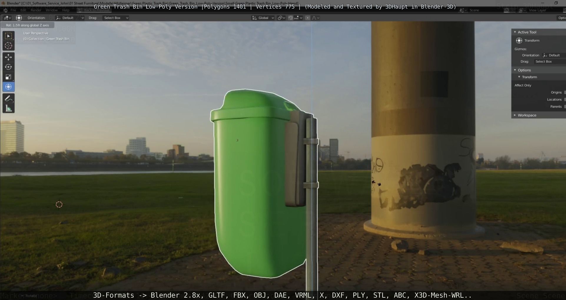 Low-Poly Green Trash Bin Low-poly 3D model_41
