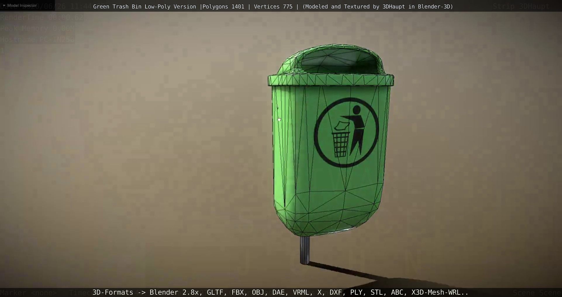 Low-Poly Green Trash Bin Low-poly 3D model_34