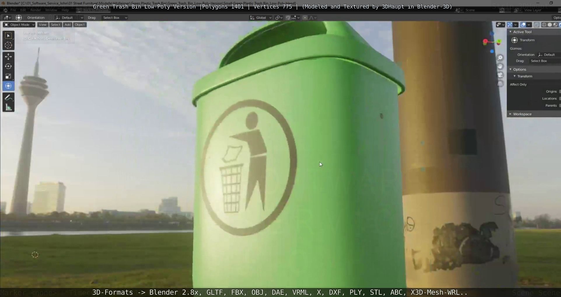 Low-Poly Green Trash Bin Low-poly 3D model_17