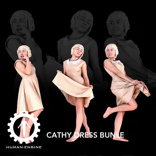 Female Scan - Cathy Polka Dot Dress Bundle  Low-poly 3D model