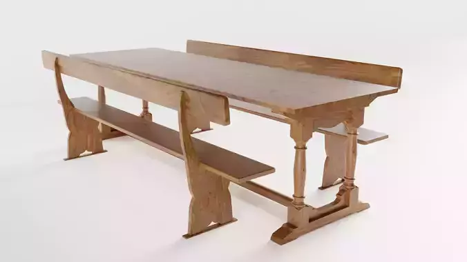 Vintage School Refectory Table with Benches