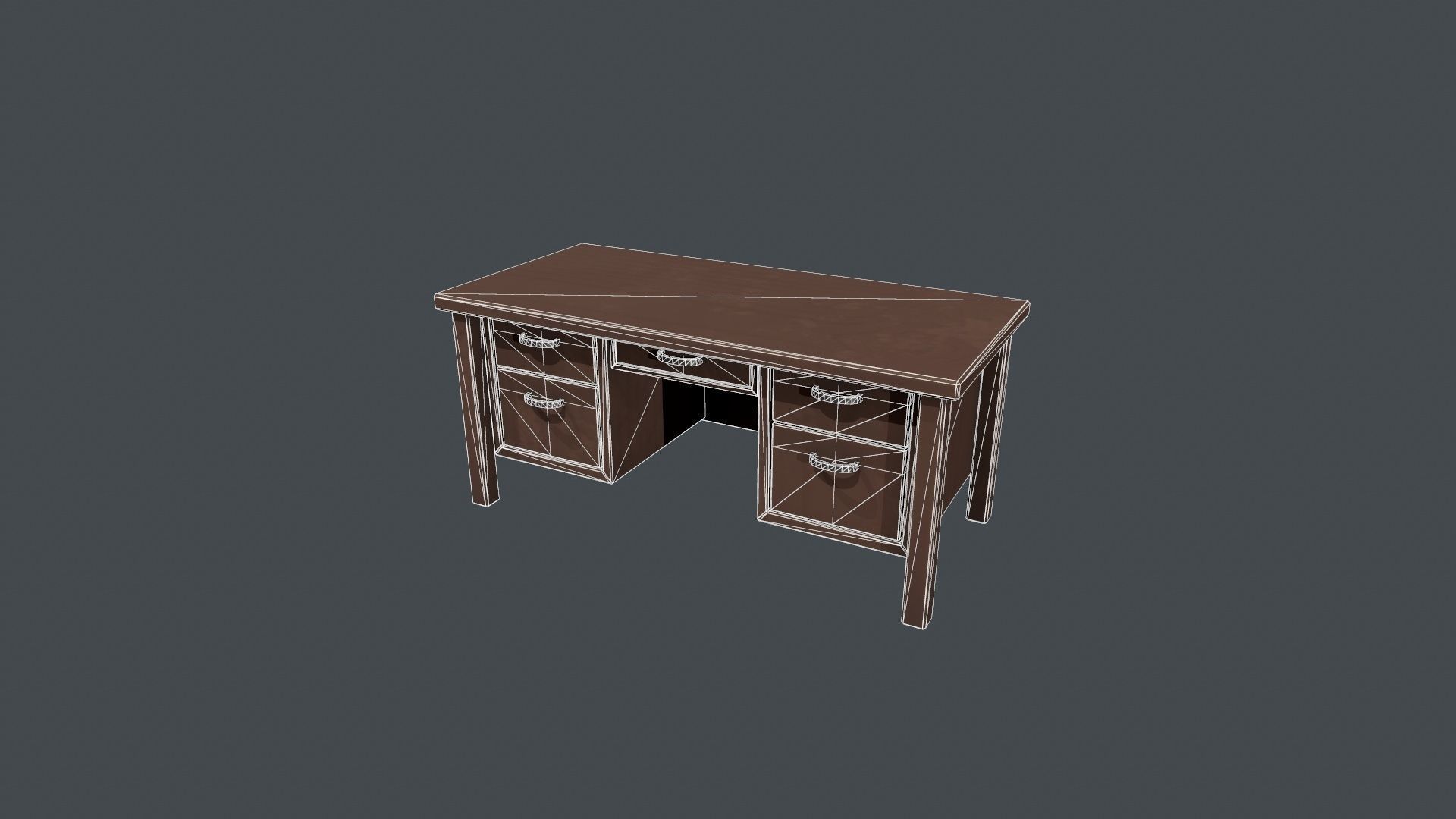 Wooden Office Desk Low-poly 3D model_21