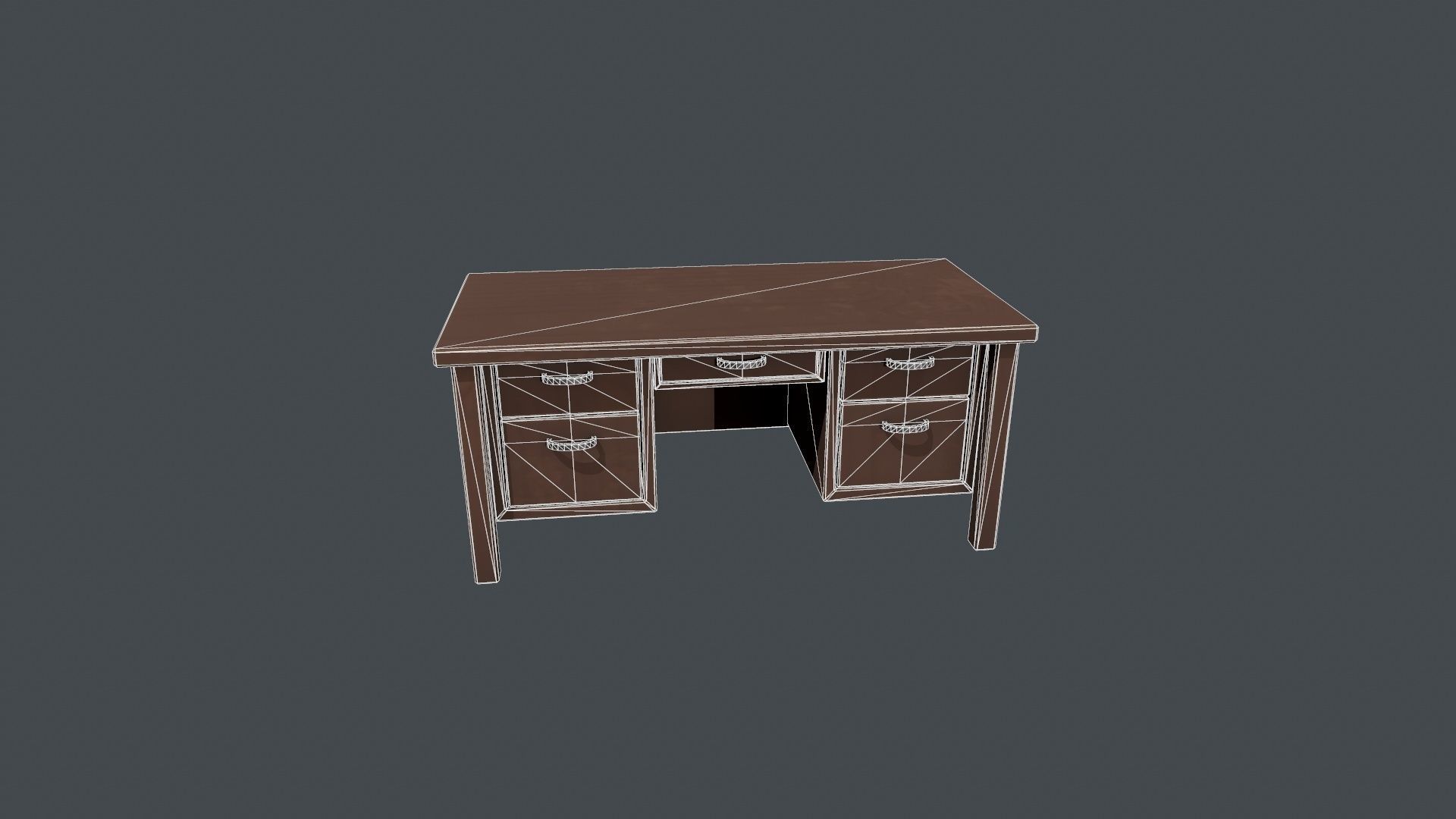 Wooden Office Desk Low-poly 3D model_20