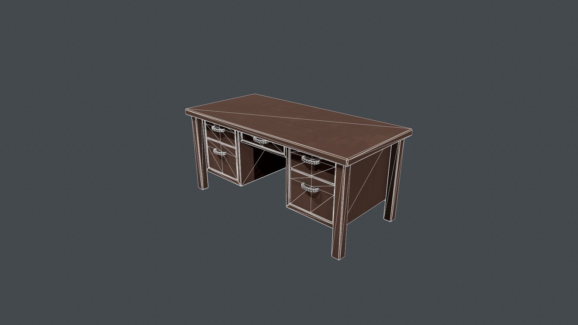 Wooden Office Desk Low-poly 3D model_12