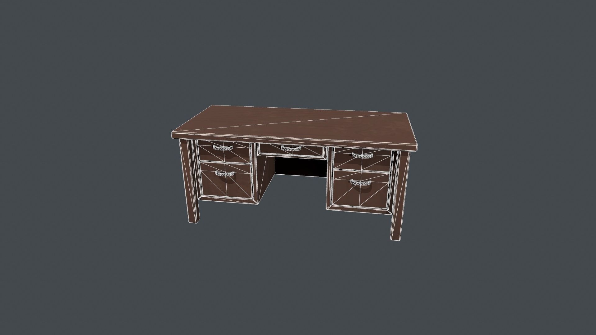 Wooden Office Desk Low-poly 3D model_11