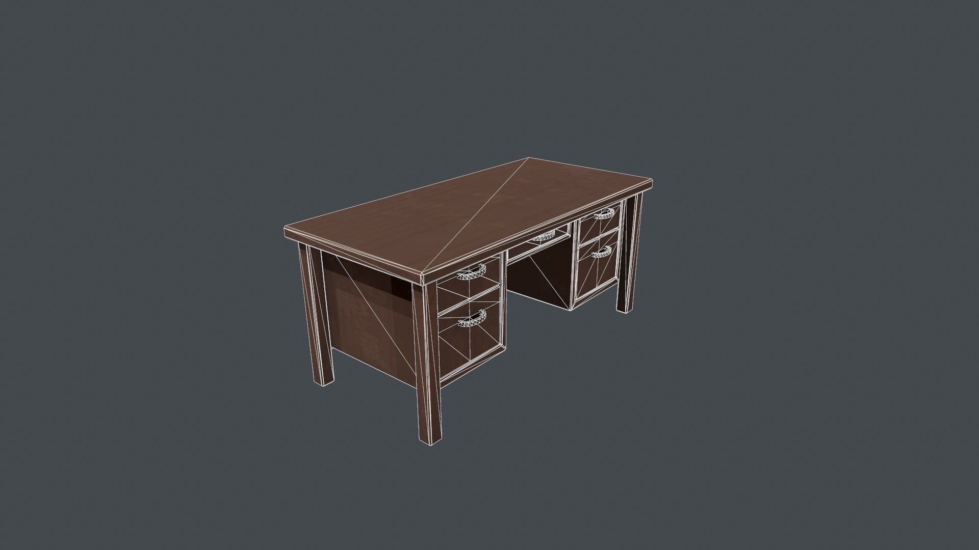 Wooden Office Desk Low-poly 3D model_19