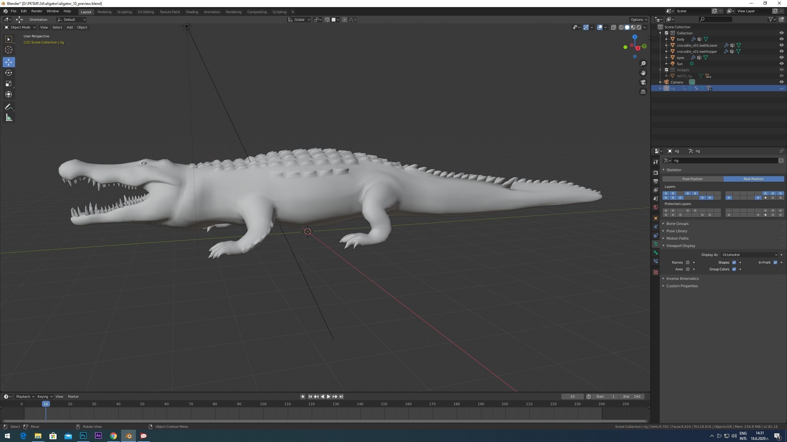 Aligator real measure 3D model_2