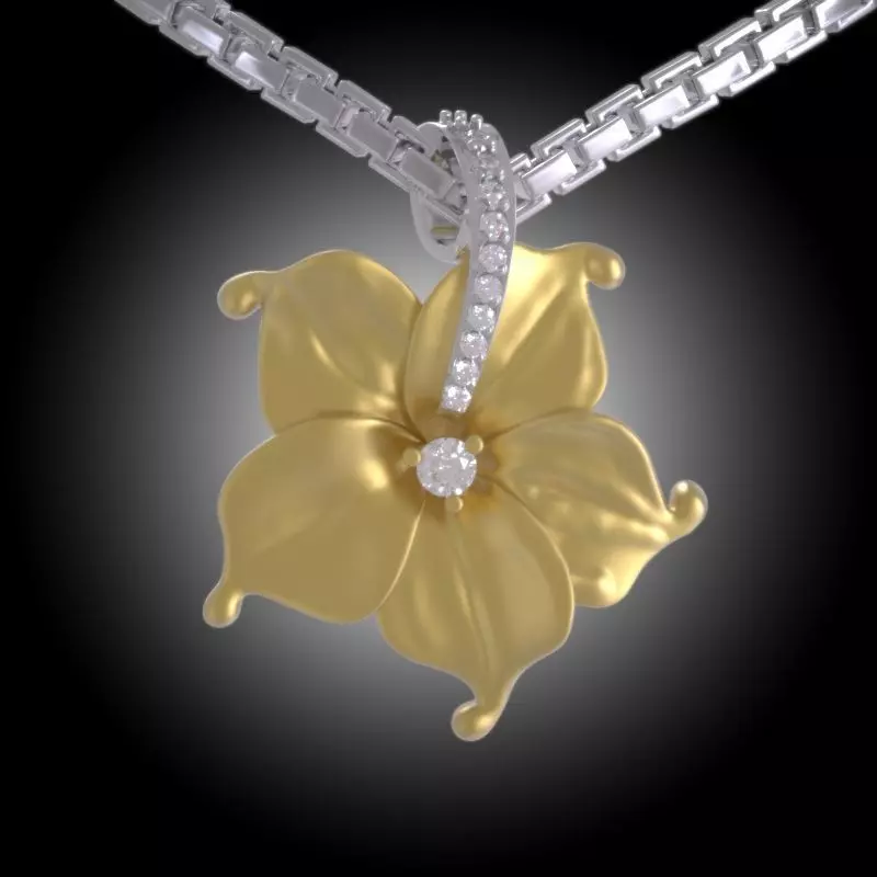 Beauty Flower Pendant Diamond - Yellow and White Gold Necklace 3D print model