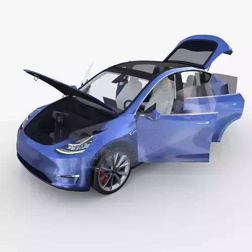 Tesla Model Y AWD Blue with interior and chassis 3D model