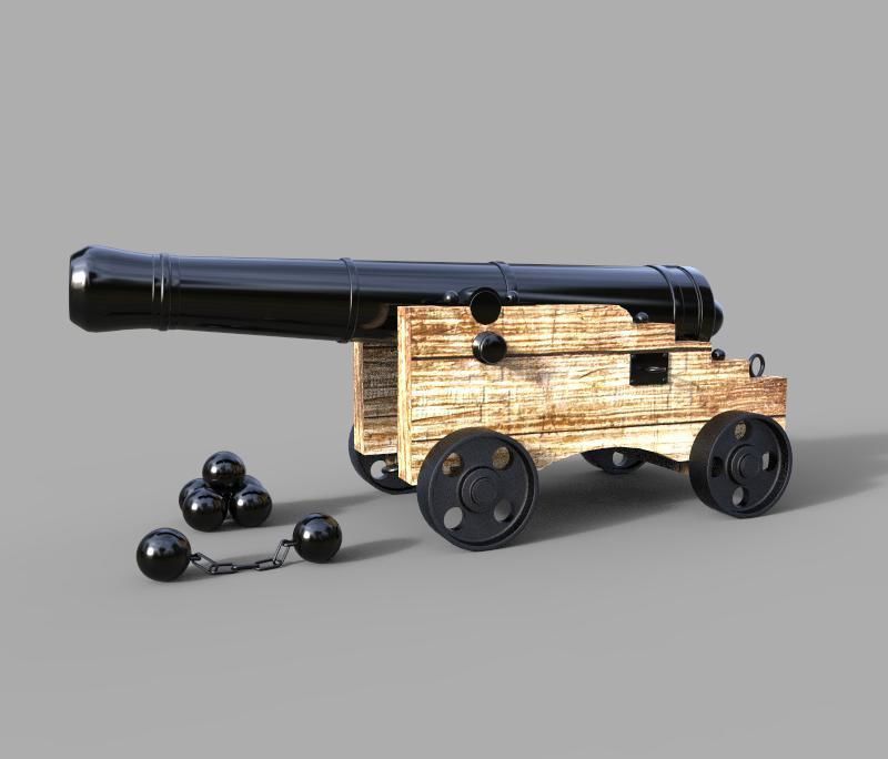 Naval Cannon 3D model_4