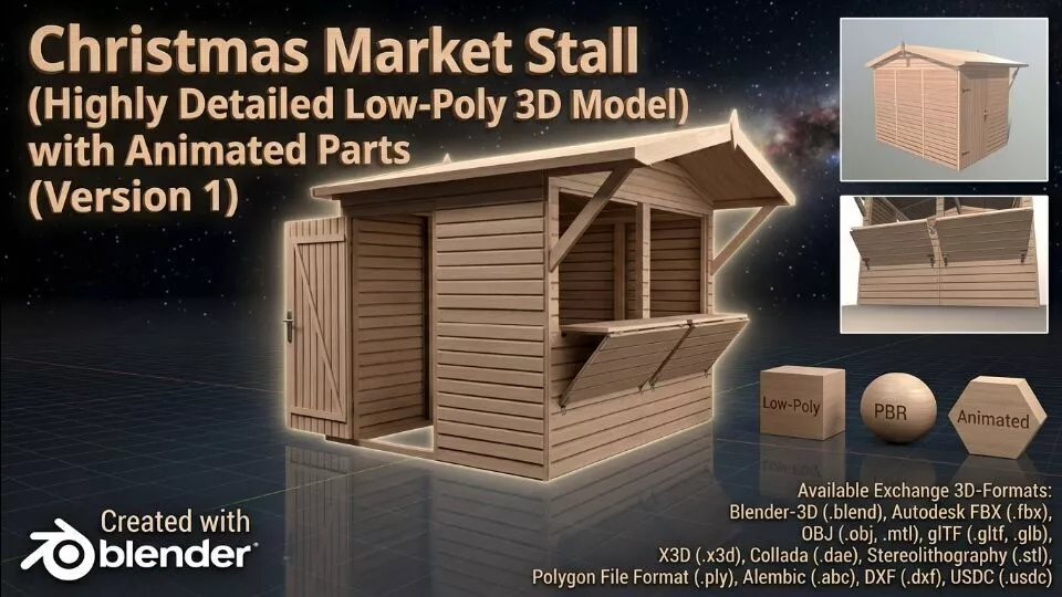 Detailed Christmas market stall with animated parts Version 1 Low-poly 3D model