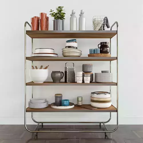 Kitchen set shelf with plates and bowls