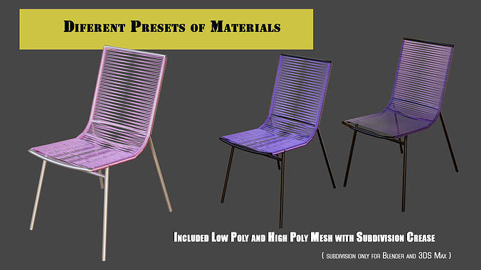 Vintage Chair for Recreation or Leisure Places Low-poly 3D model 2