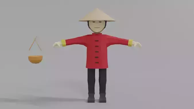 Low Poly Cartoon Chinese Man