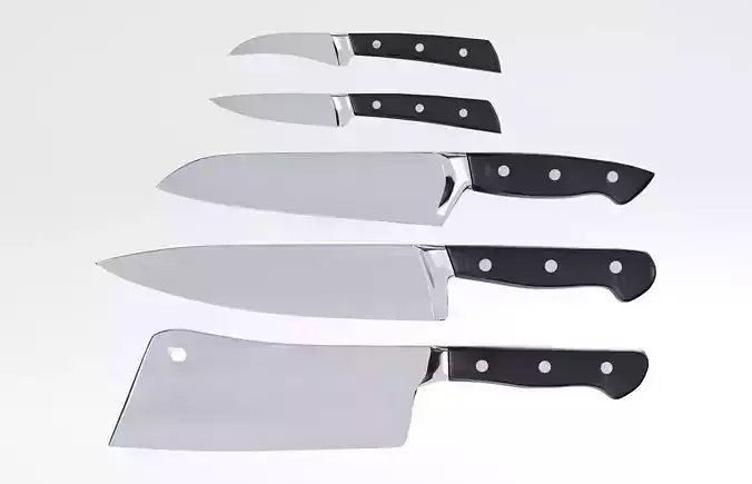 Set of Kitchen Knives - Knife Collection Low-poly 3D model