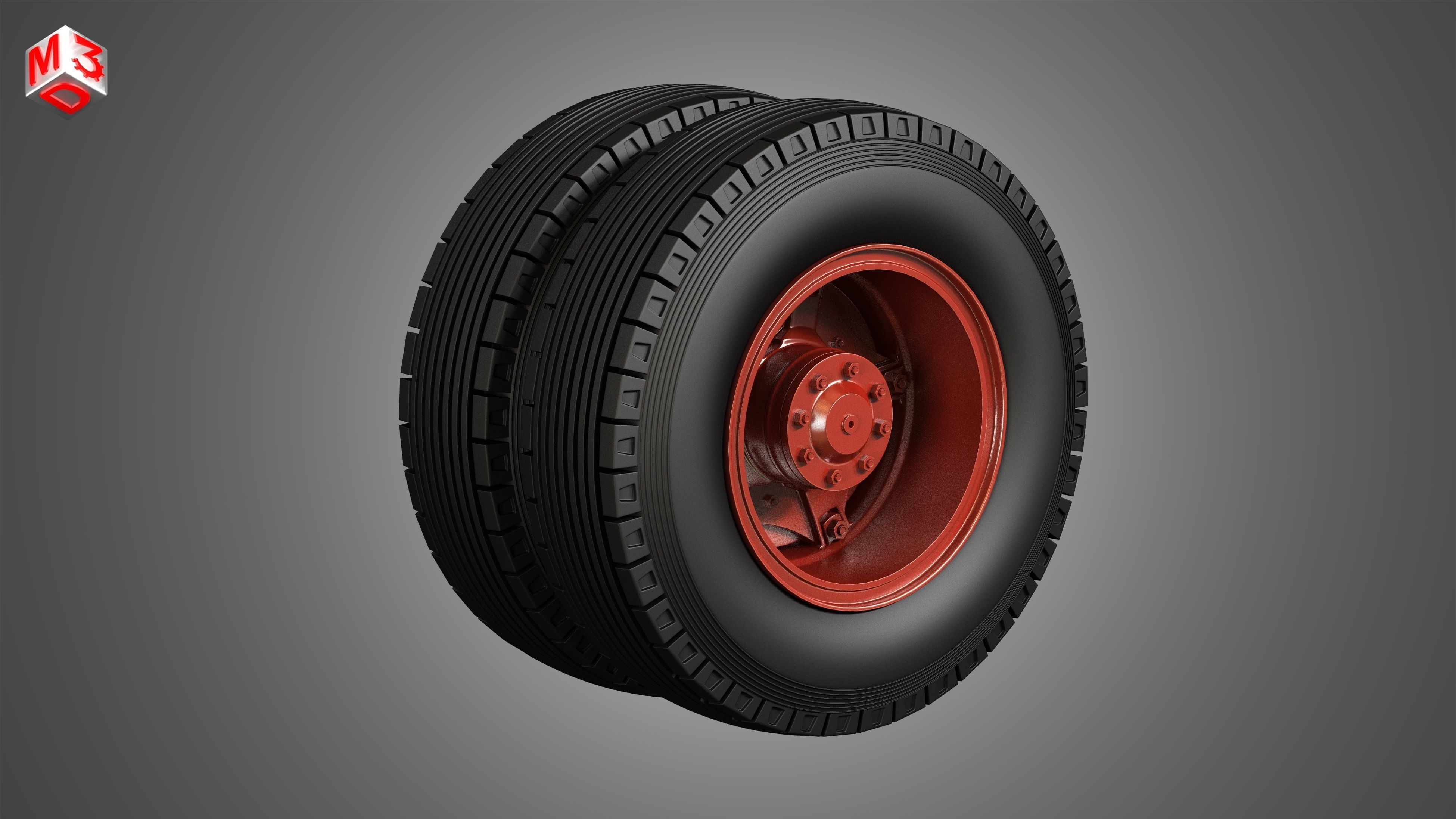 Trucks Tires and Dayton Style Rims with 5 Spoks 3D model_5