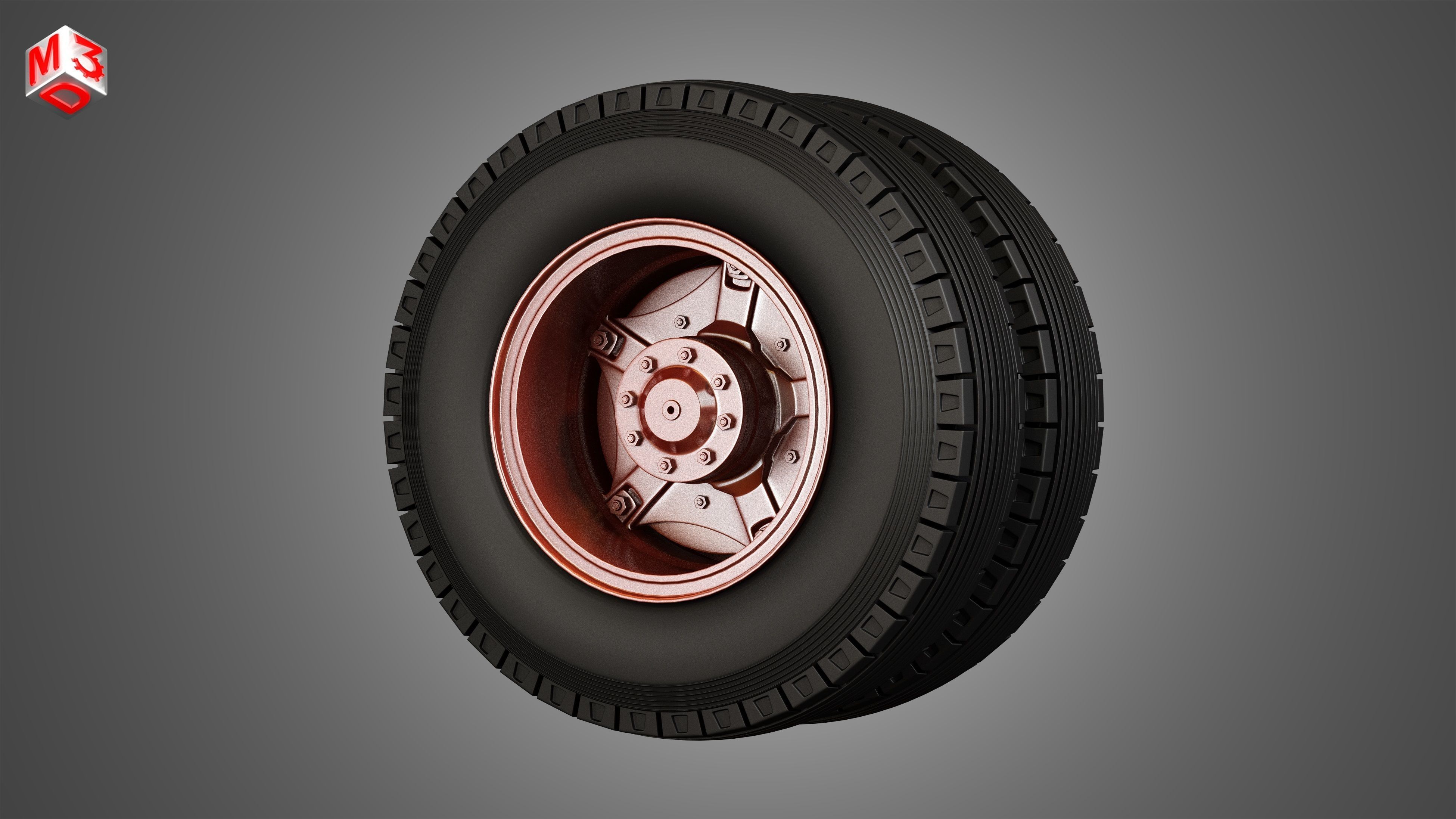 Trucks Tires and Dayton Style Rims with 5 Spoks 3D model_8