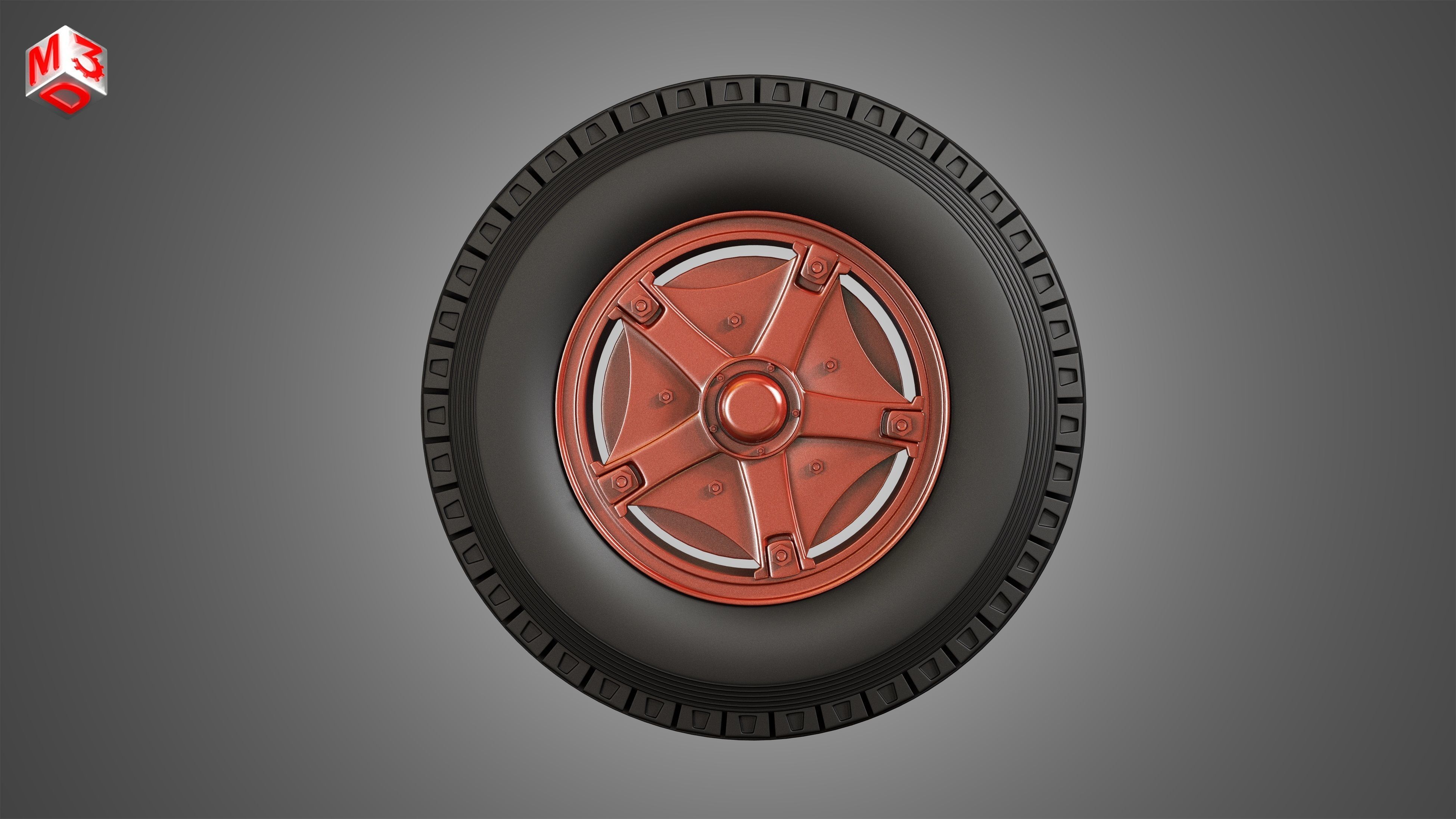 Trucks Tires and Dayton Style Rims with 5 Spoks 3D model_2