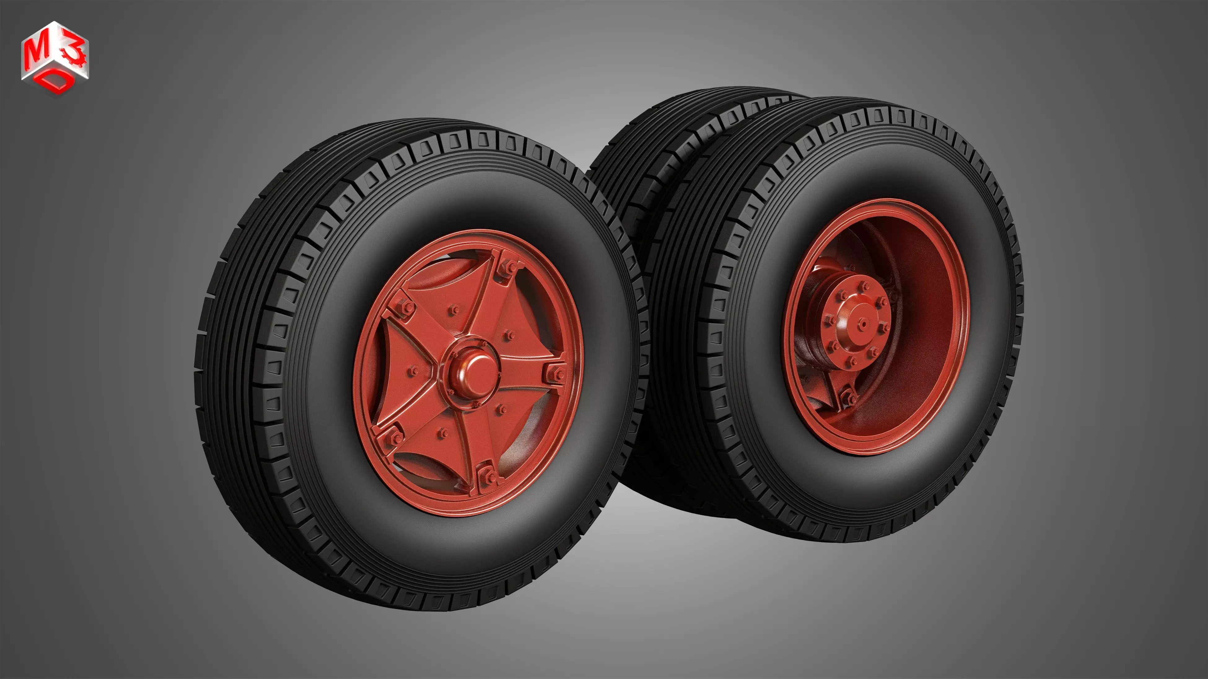 Trucks Tires and Dayton Style Rims with 5 Spoks 3D model_0