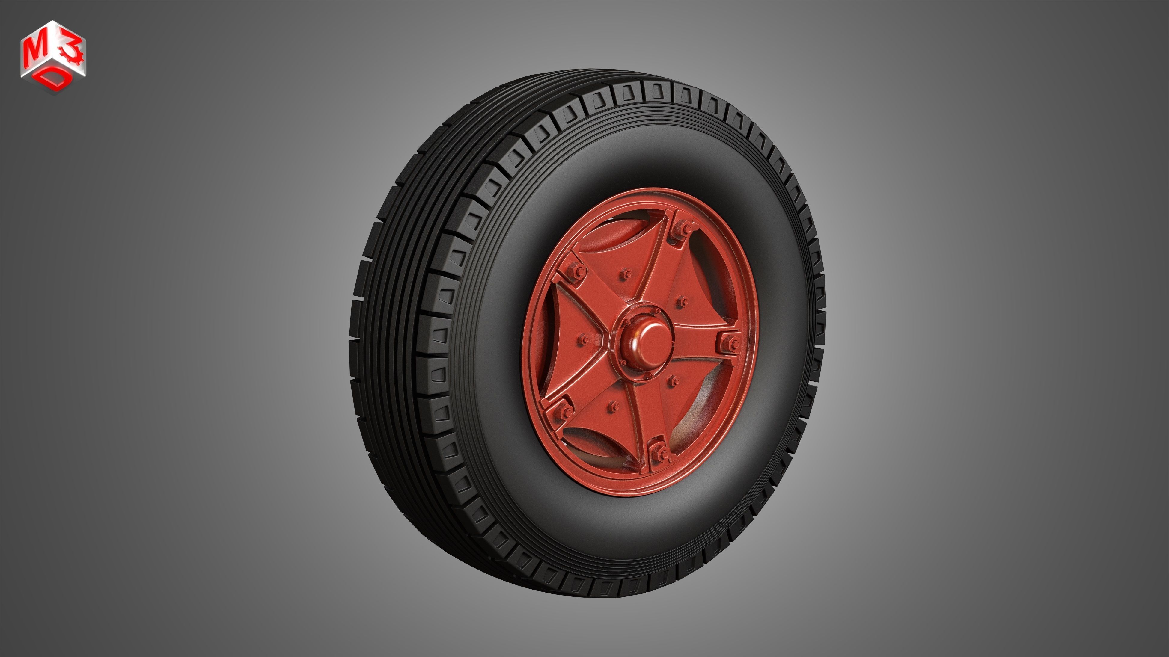 Trucks Tires and Dayton Style Rims with 5 Spoks 3D model_1