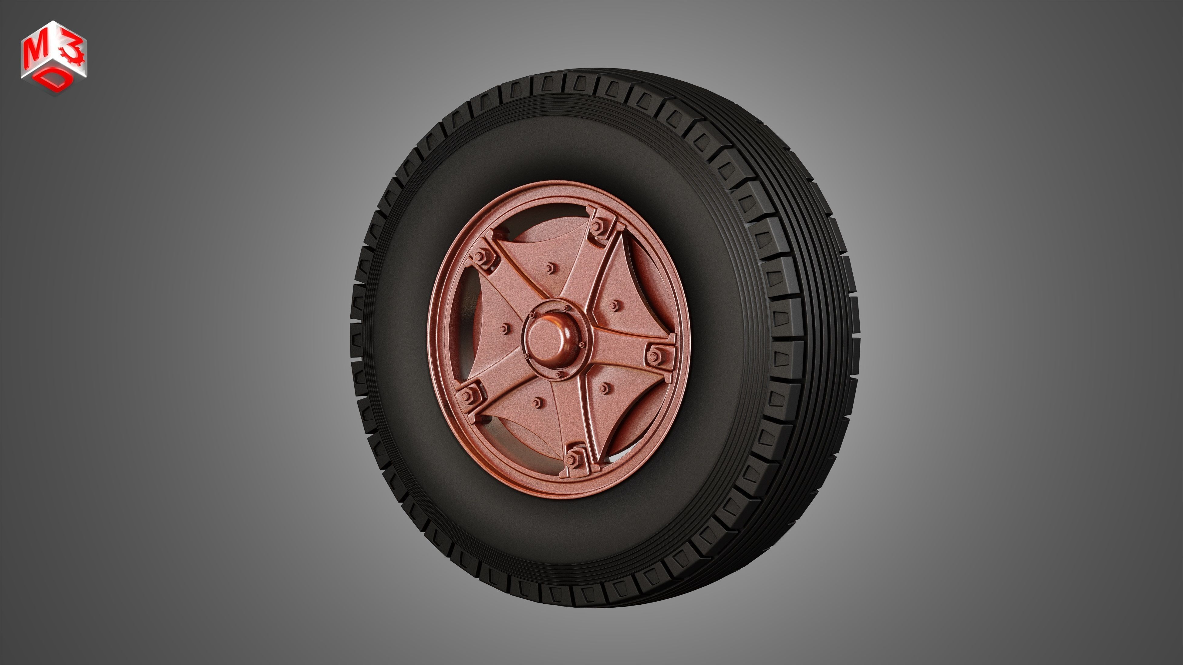 Trucks Tires and Dayton Style Rims with 5 Spoks 3D model_4