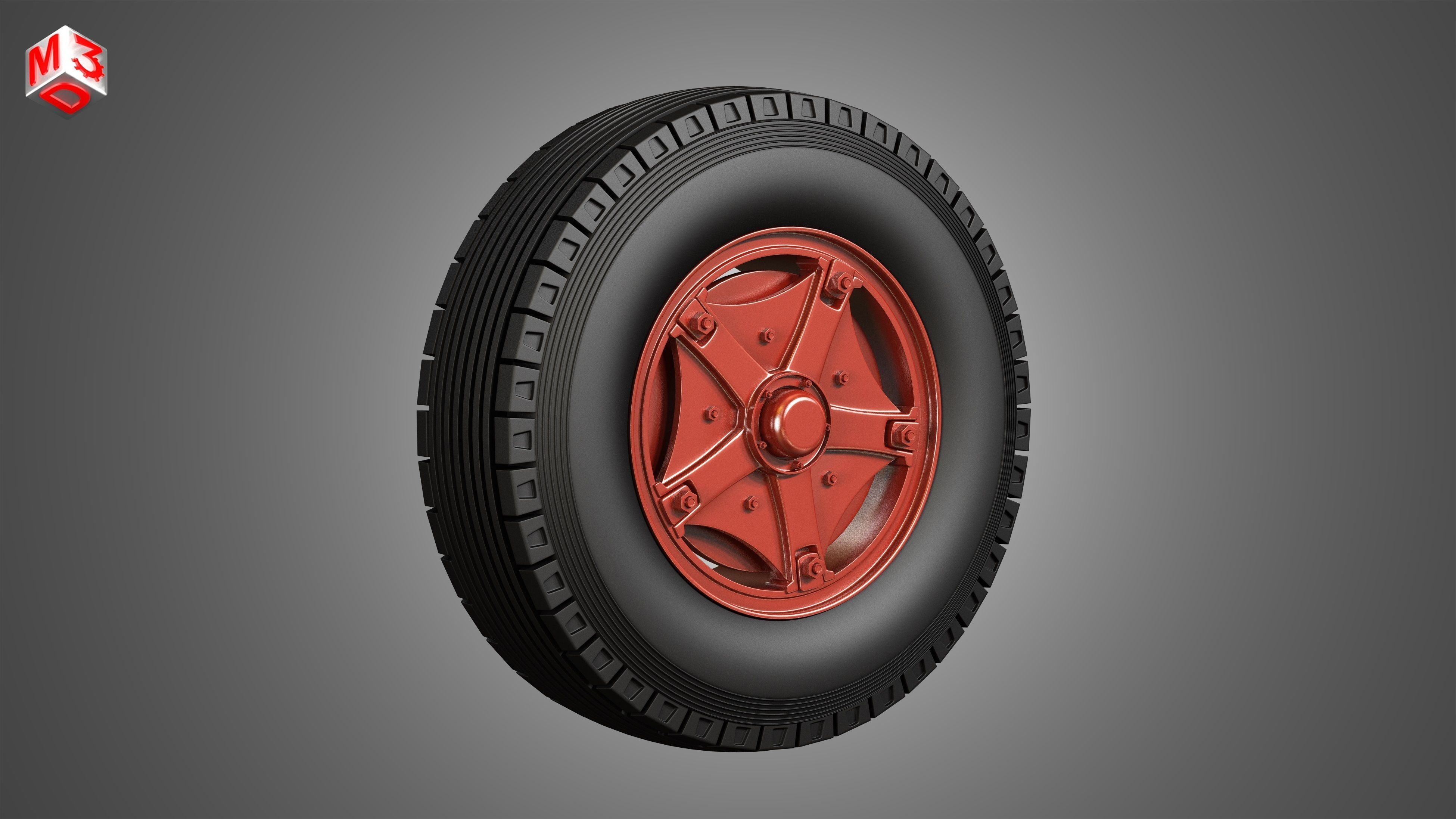 Trucks Tires and Dayton Style Rims with 5 Spoks 3D model_3
