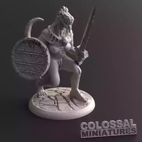 Lizardfolk Female Sword and Shield A 3D print model