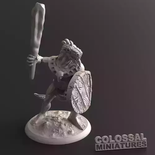 Lizardfolk Male with Club and Shield A 3D print model