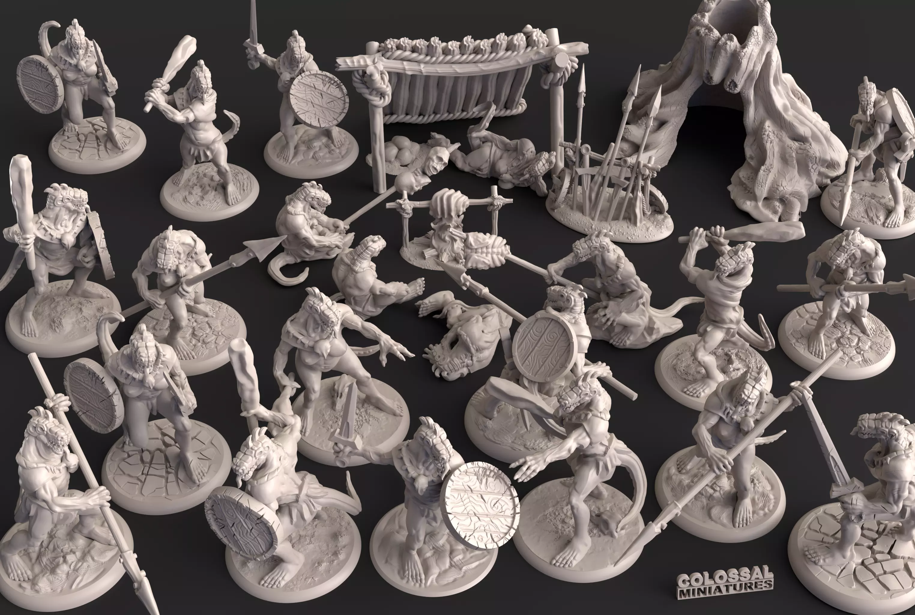 Lizardfolk Swamp Camp Mega Pack 3D print model_0