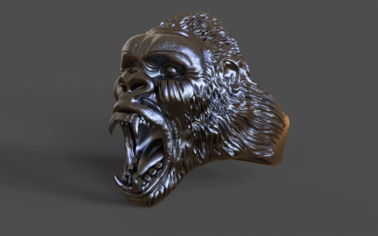 Gorilla head ring 3D print model_3