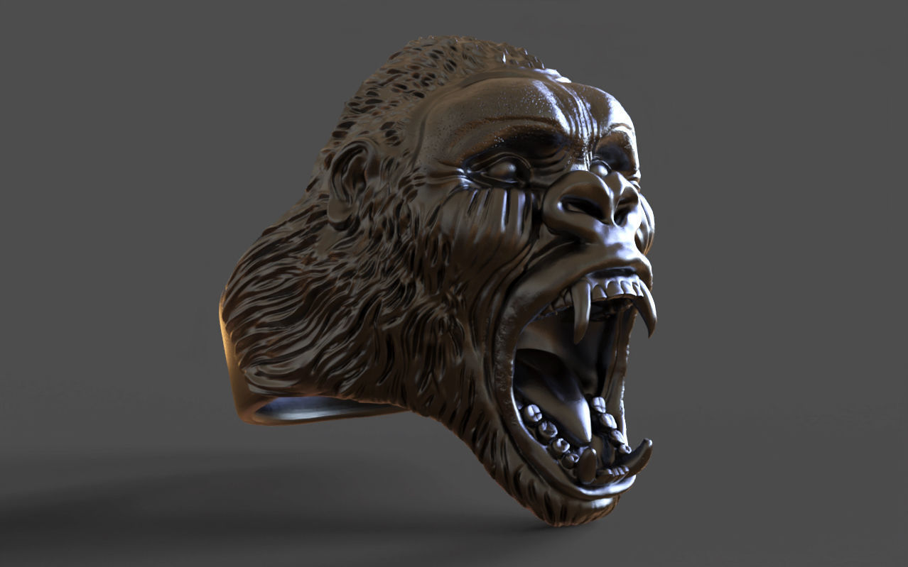Gorilla head ring 3D print model_2
