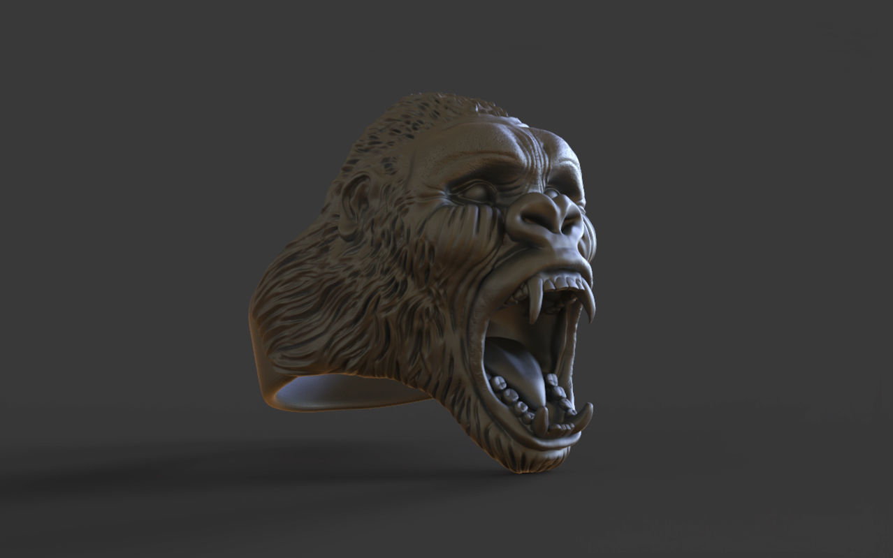 Gorilla head ring 3D print model_7