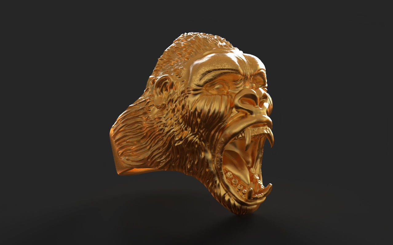 Gorilla head ring 3D print model_5