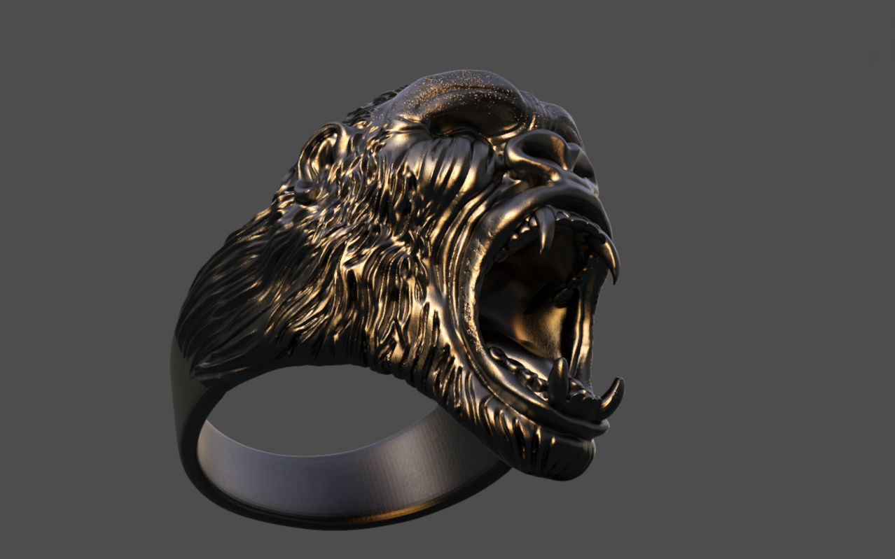 Gorilla head ring 3D print model_8