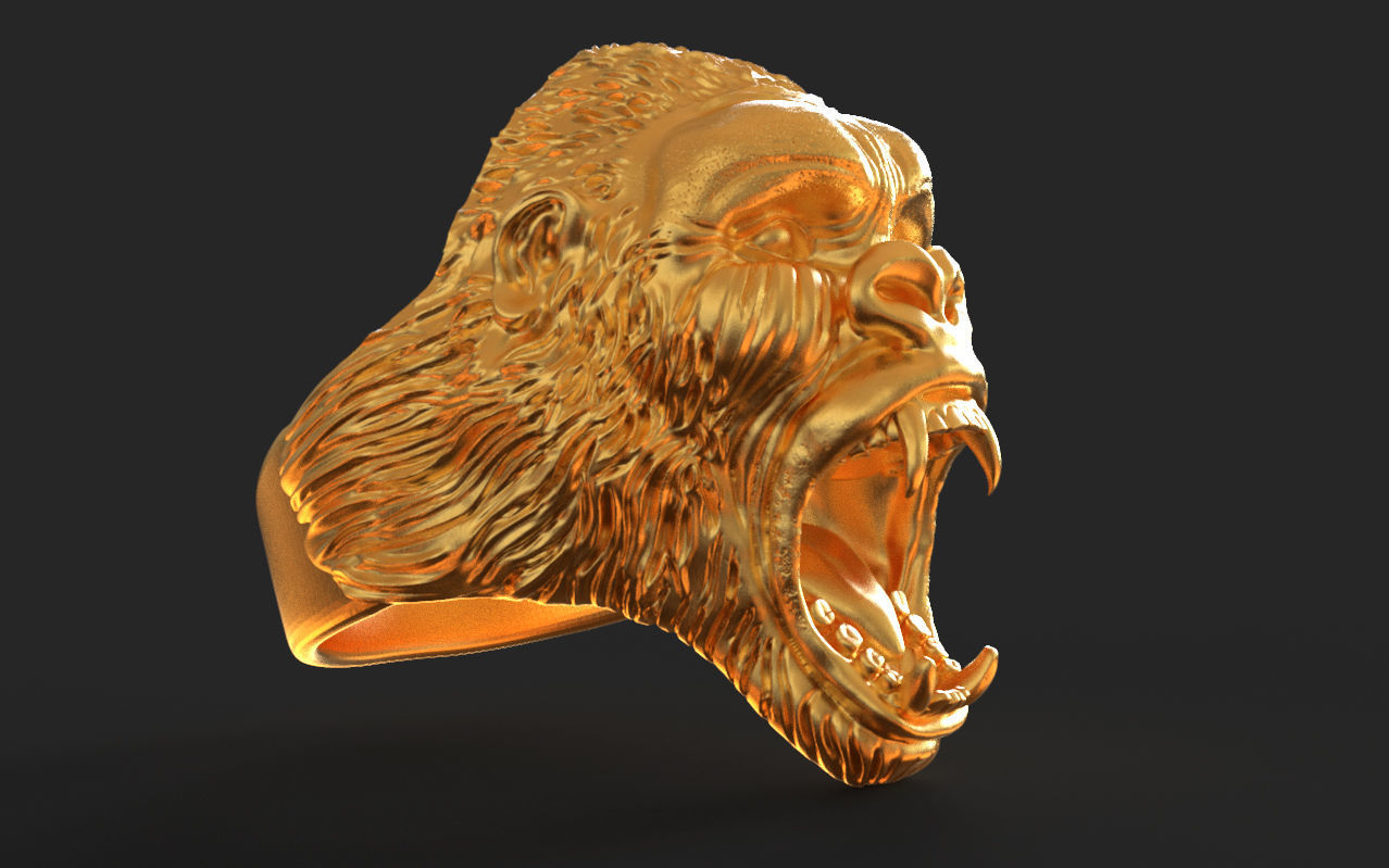 Gorilla head ring 3D print model_4