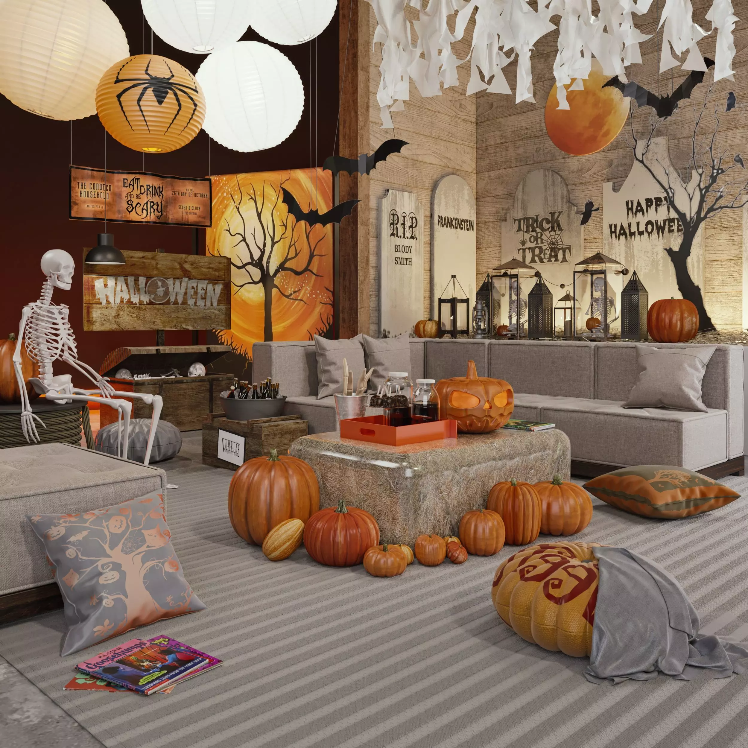HelloWeen Set spooky halloween living room 3D model_0