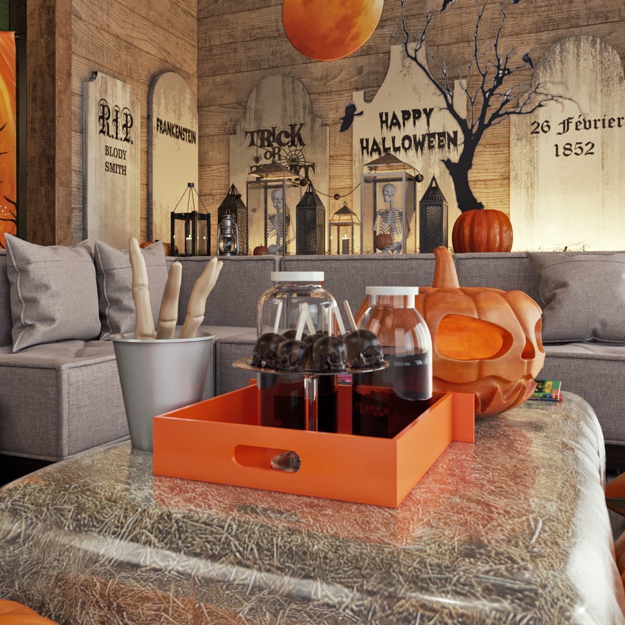 HelloWeen Set spooky halloween living room 3D model_5