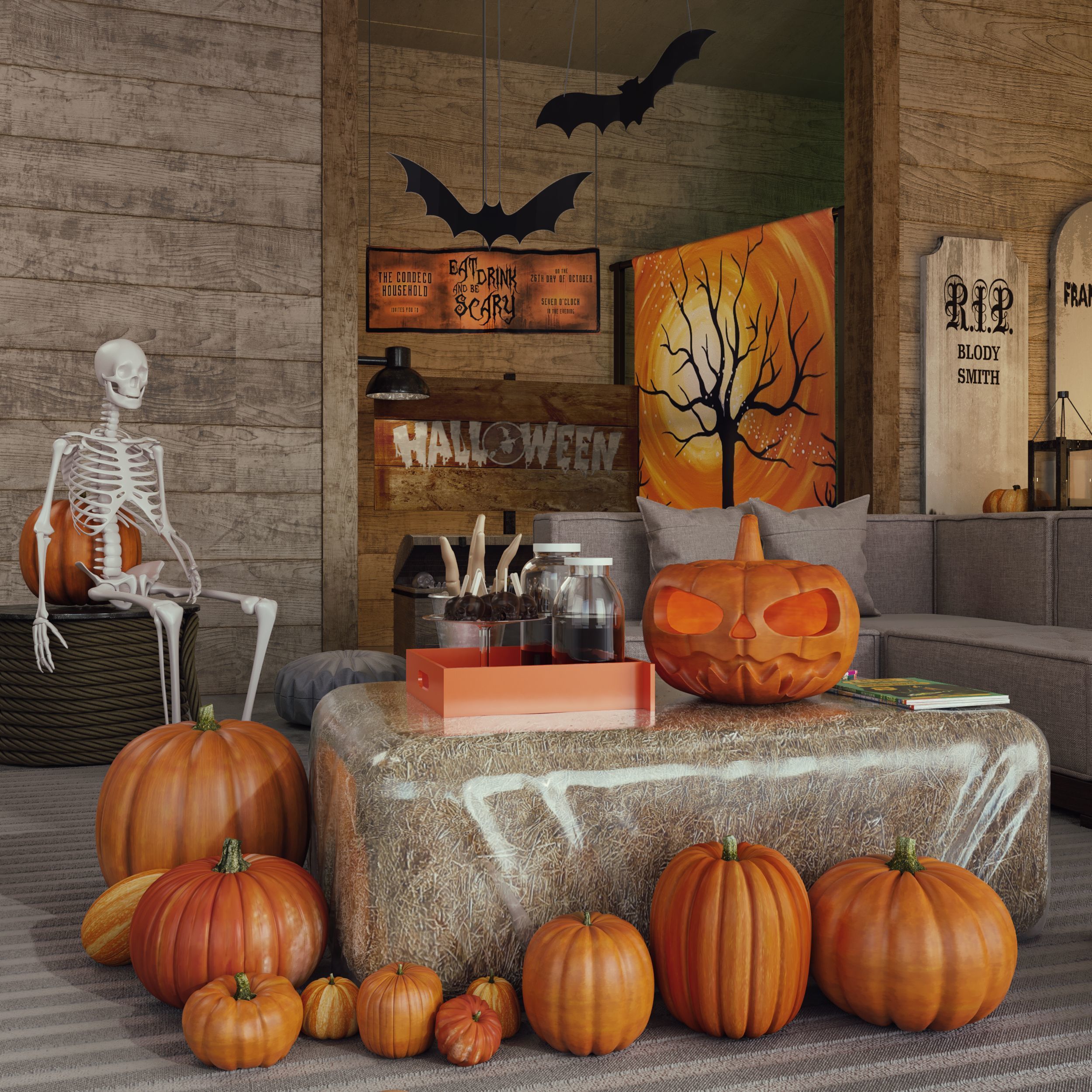 HelloWeen Set spooky halloween living room 3D model_2