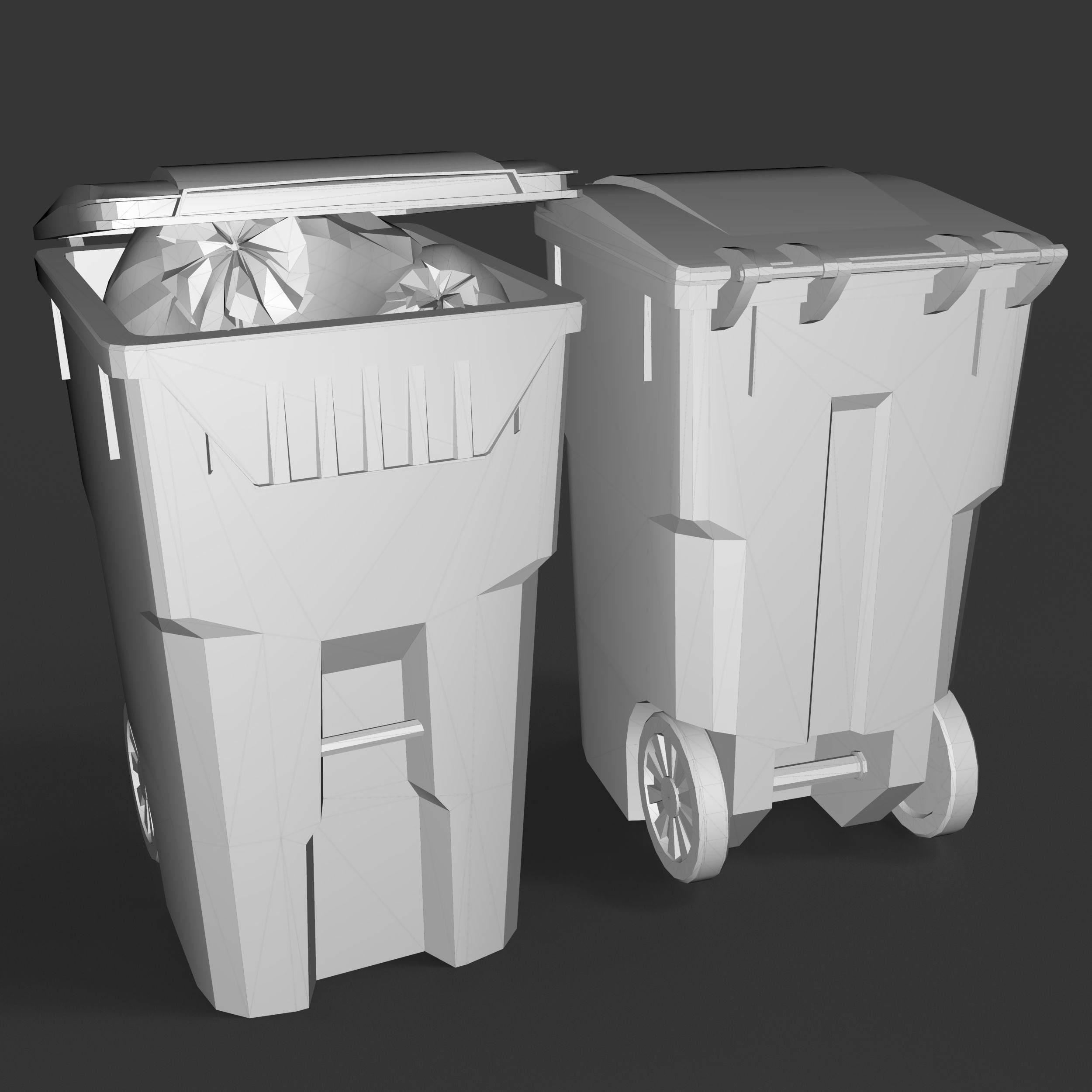 Trash Container With Tash Bag Low-poly 3D model_3