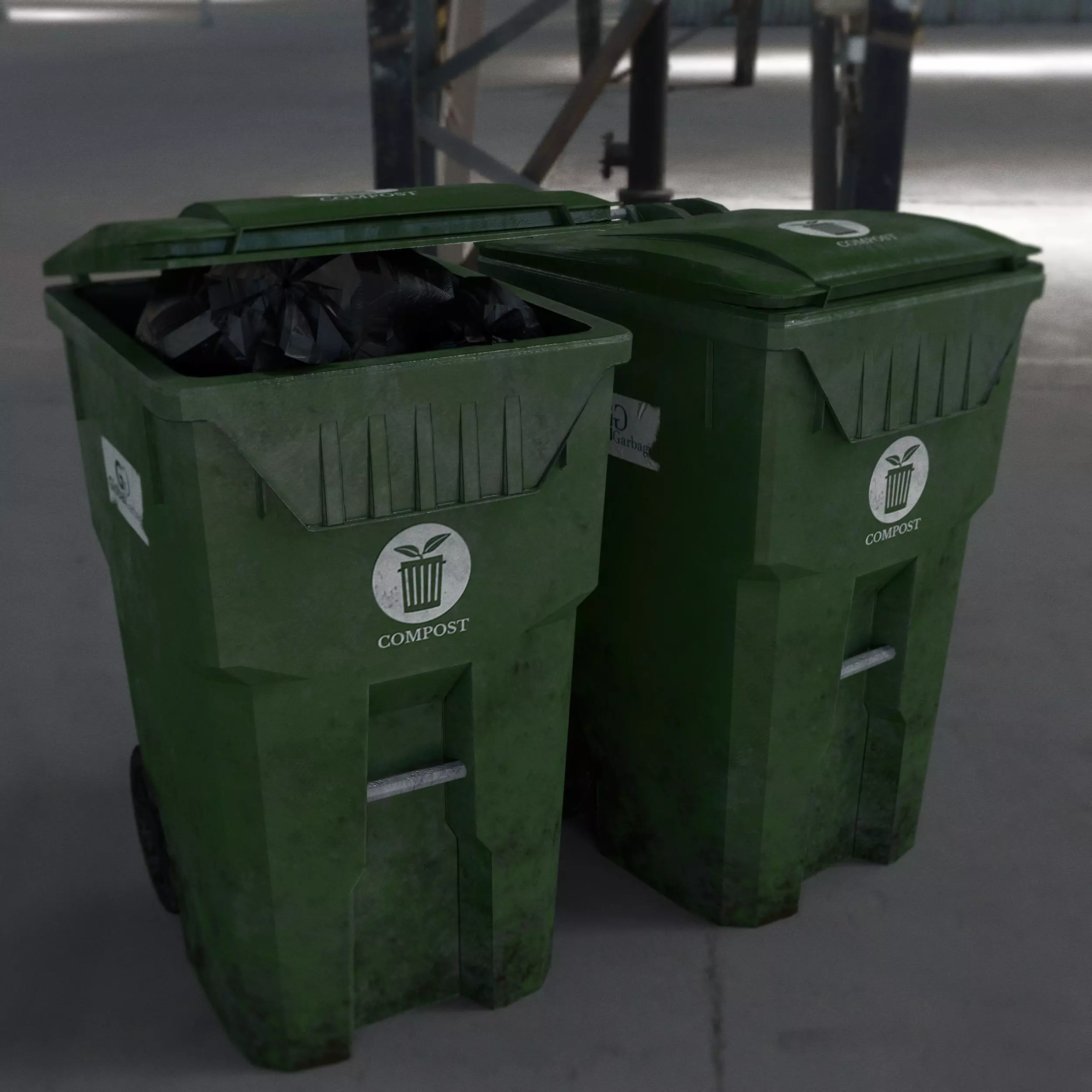Trash Container With Tash Bag Low-poly 3D model_0