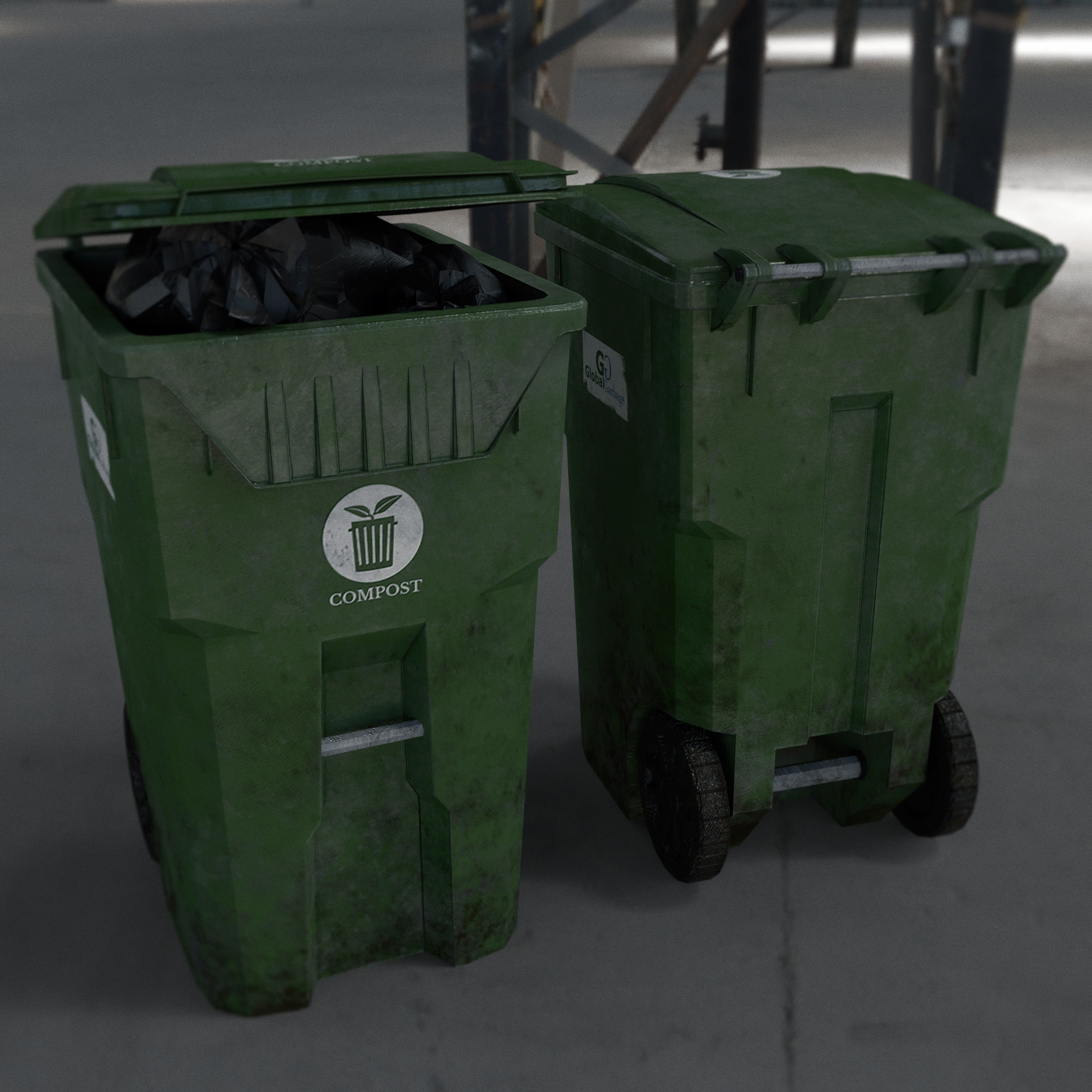 Trash Container With Tash Bag Low-poly 3D model_2