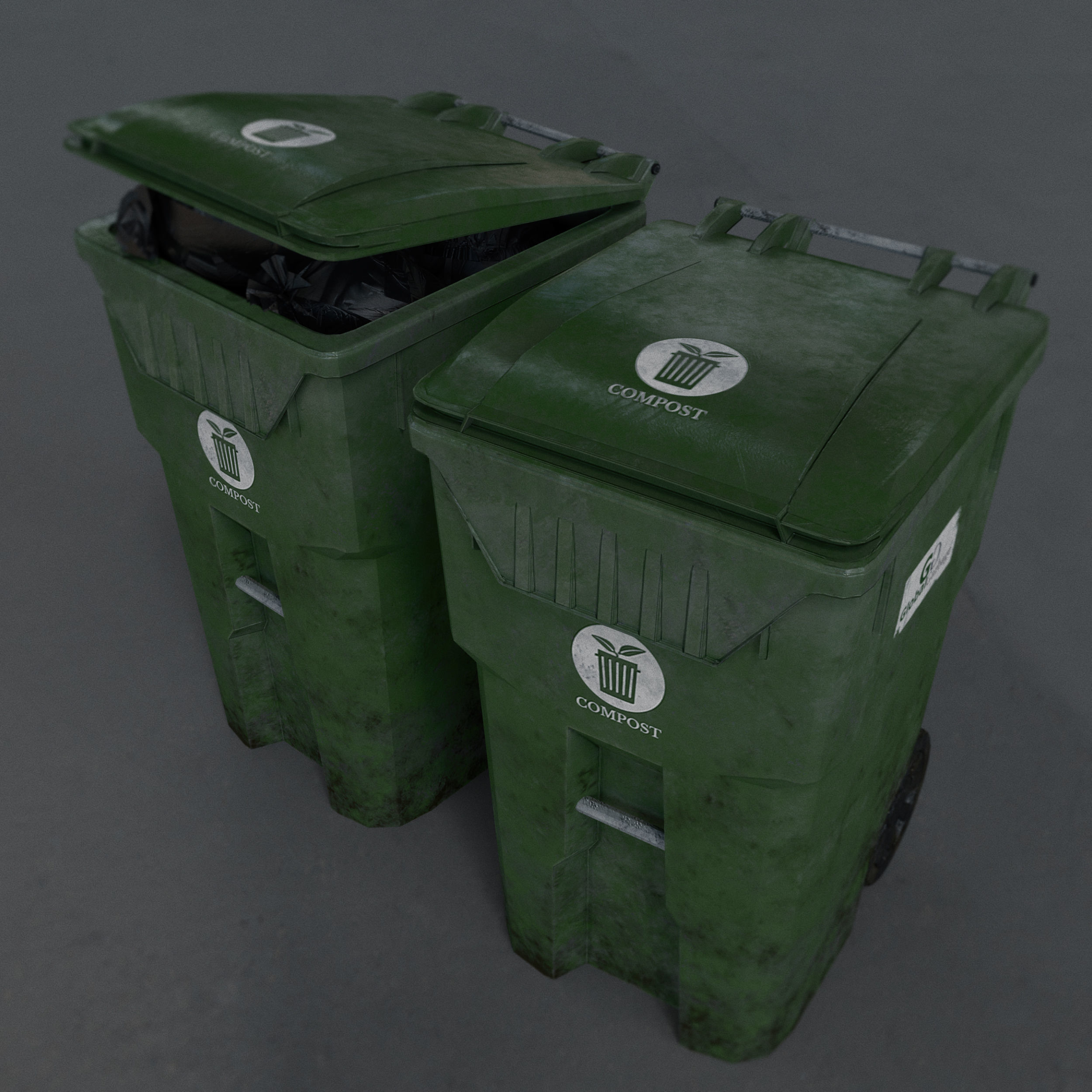 Trash Container With Tash Bag Low-poly 3D model_1