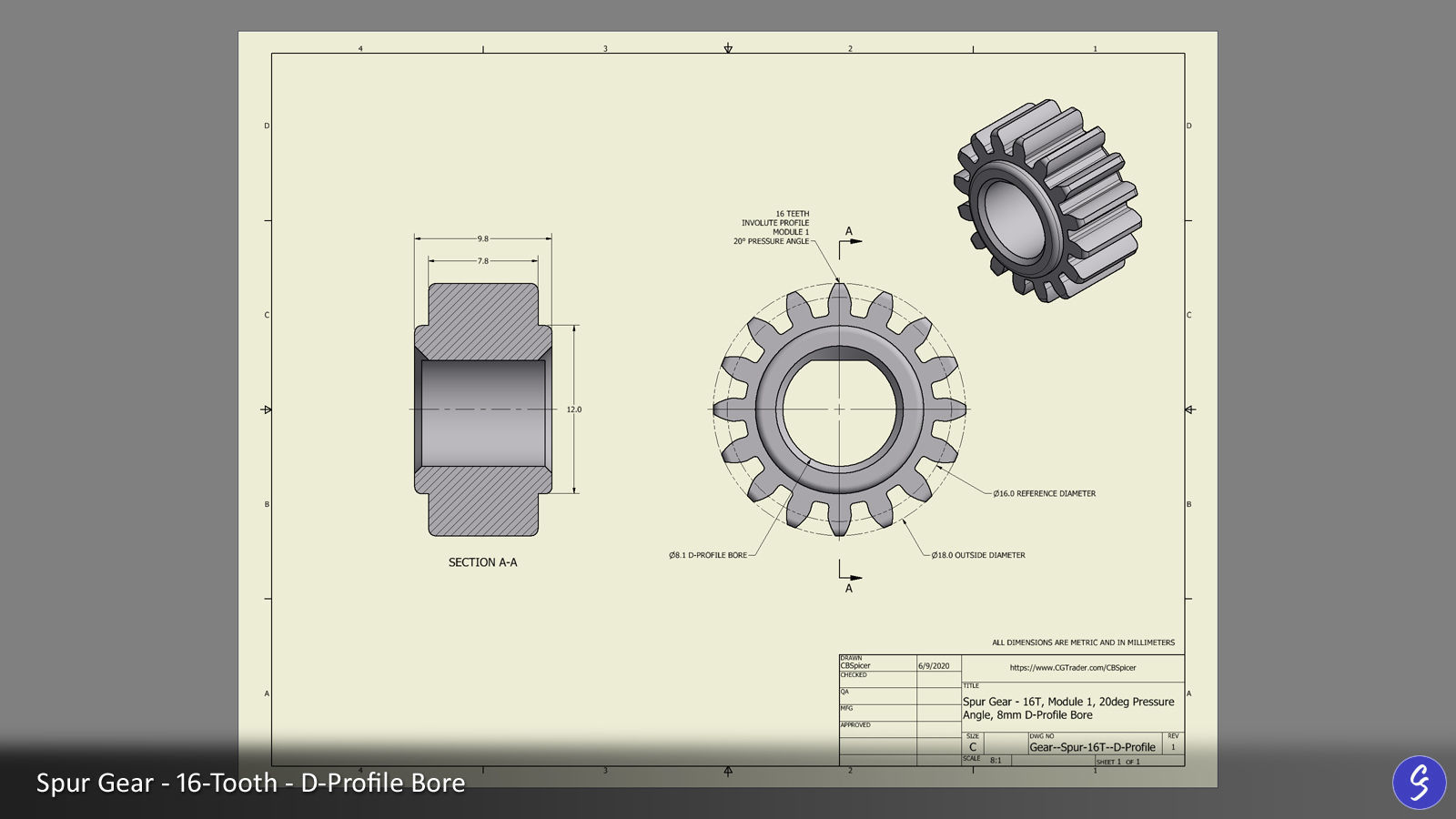16-Tooth Spur Gear 03 3D print model_11