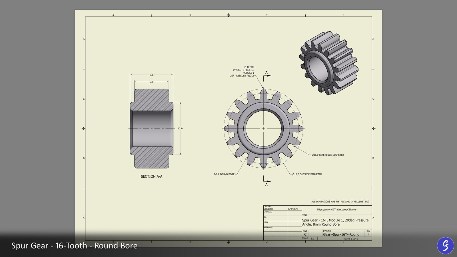 16-Tooth Spur Gear 03 3D print model_3