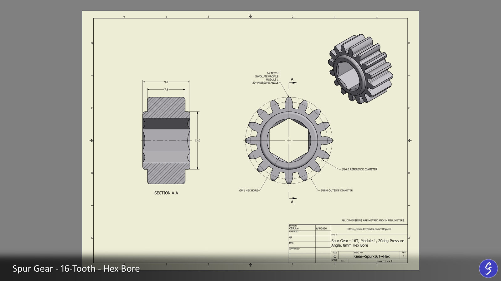 16-Tooth Spur Gear 03 3D print model_15