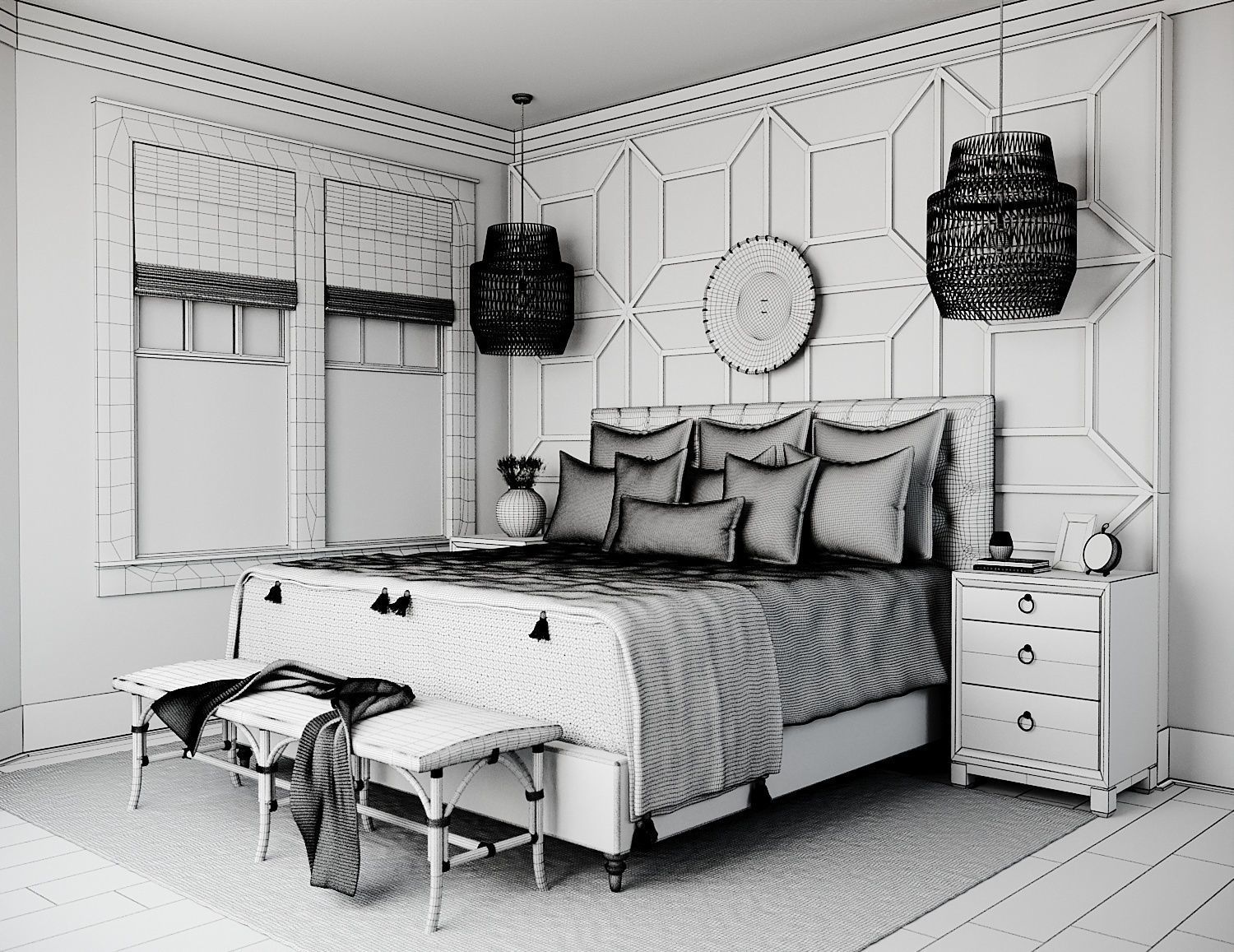 Realistic Interior Corona White Bedroom 3D model_5